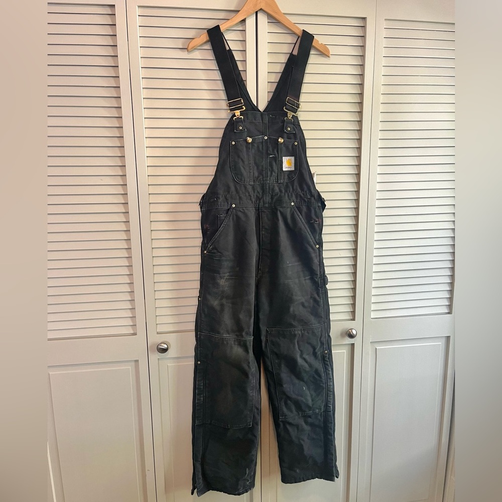 CARHARTT QUILT LINED DUCK BIB OVERALL R02 BLACK USED